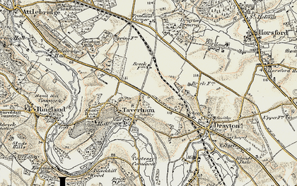 Old map of Taverham in 1901-1902
