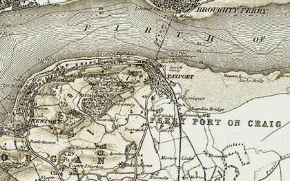 Old map of Tayport in 1907-1908