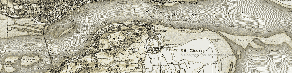Old map of Tayport in 1907-1908