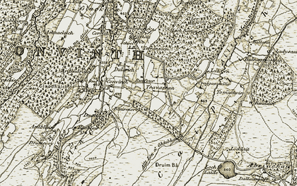 Old map of Allt Lòn a' Ghiubhais in 1908-1912