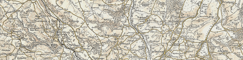 Old map of Teign Village in 1899-1900