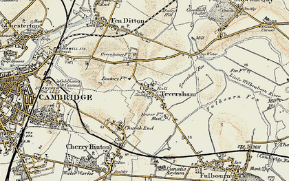 Old map of Teversham in 1899-1901