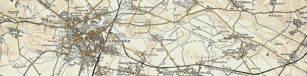 Old map of Teversham in 1899-1901