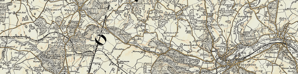 Old map of Tewin in 1898-1899