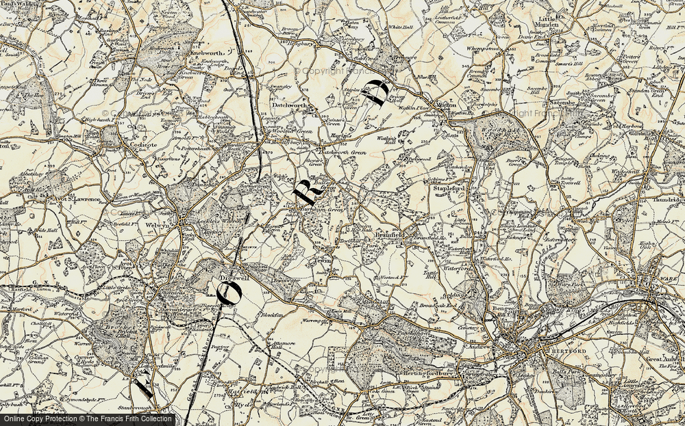 Old Map of Historic Map covering Bramfield Woods in 1898-1899