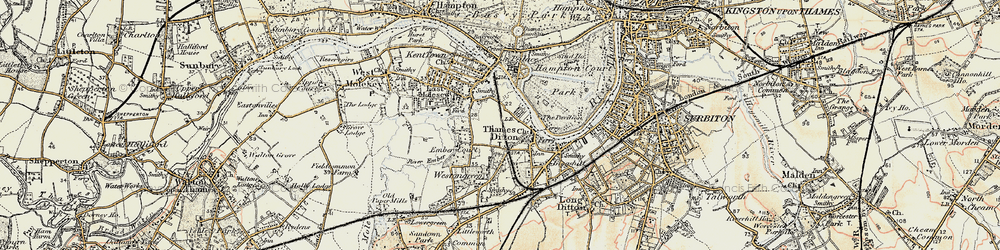 Old map of Thames Ditton in 1897-1909