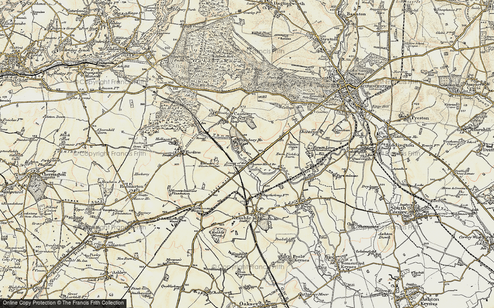 Old Map of Historic Map covering Source of the River Thames in 1898-1899