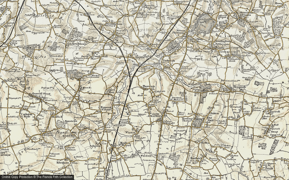 Old Map of Tharston, 1901-1902 in 1901-1902