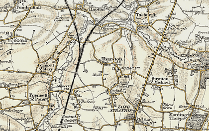Old map of Tharston in 1901-1902