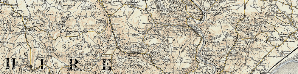 Old map of Tintern Cross in 1899-1900