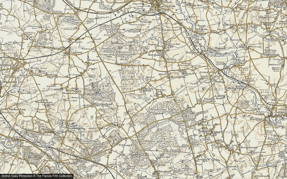 Old Map of Historic Map covering Buxton Heath in 1901-1902