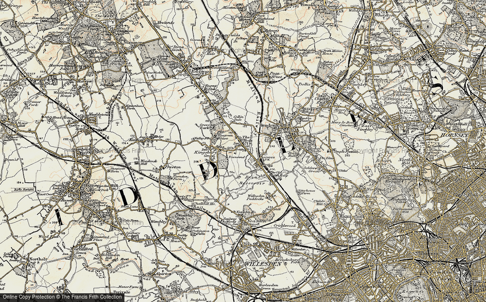 Old Map of Historic Map covering Brent Reservoir in 1897-1898