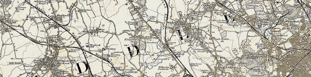 Old map of Brent Reservoir in 1897-1898