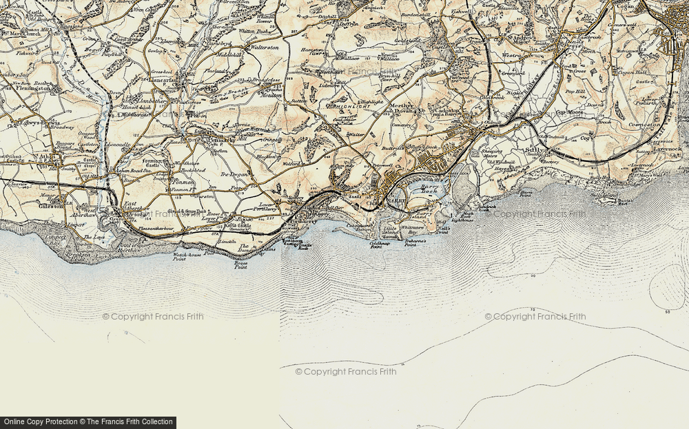 Old Map of Historic Map covering Bull Cliff in 1899-1900