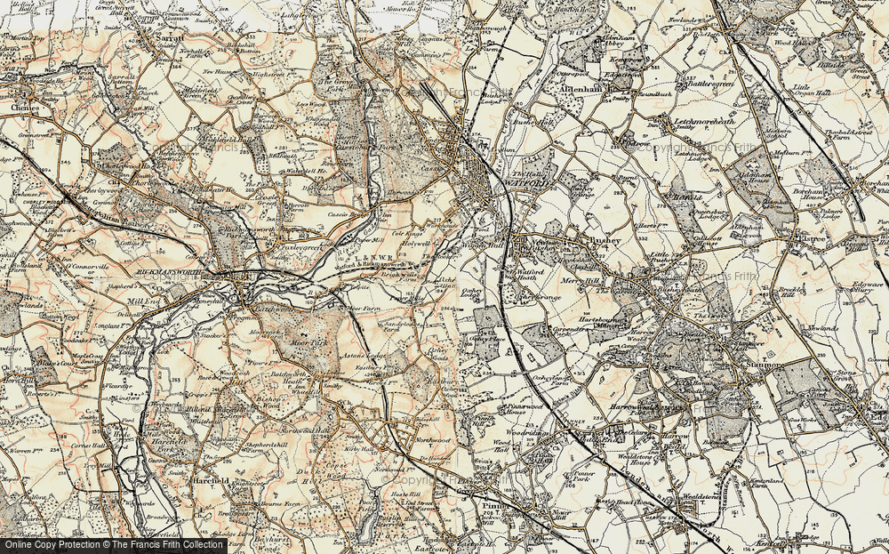 Old Map of Historic Map covering Oxhey Hall in 1897-1898