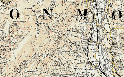 Old map of Blaen Bran Resrs in 1899-1900