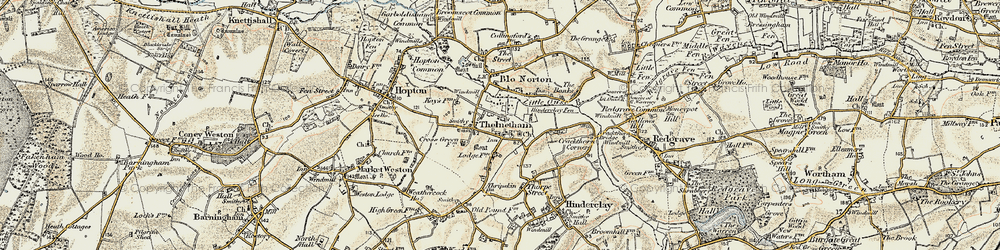 Old map of Thelnetham in 1901