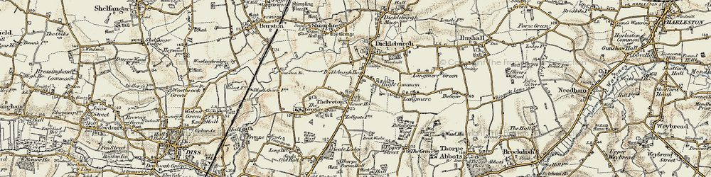 Old map of Thelveton in 1901-1902