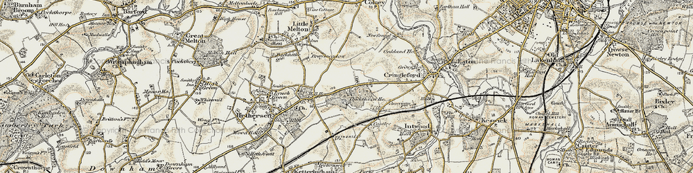 Old map of Thickthorn Hall in 1901-1902