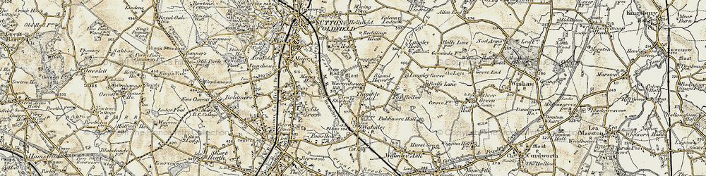 Old map of Thimble End in 1901-1902