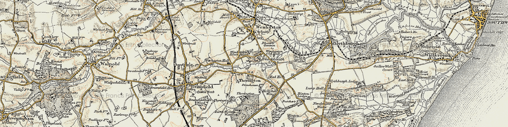 Old map of Thorington in 1901-1902