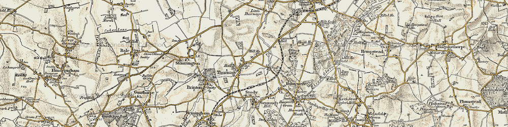 Old map of Thornage in 1901-1902