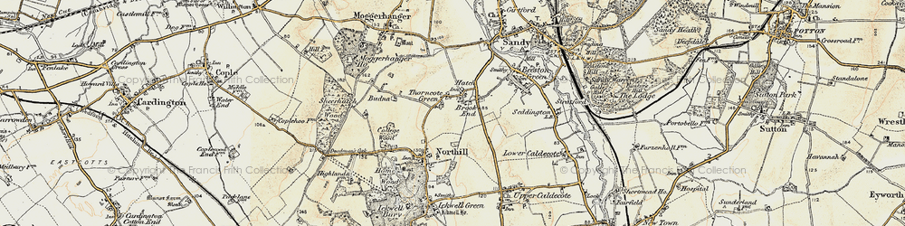 Old map of Thorncote Green in 1898-1901
