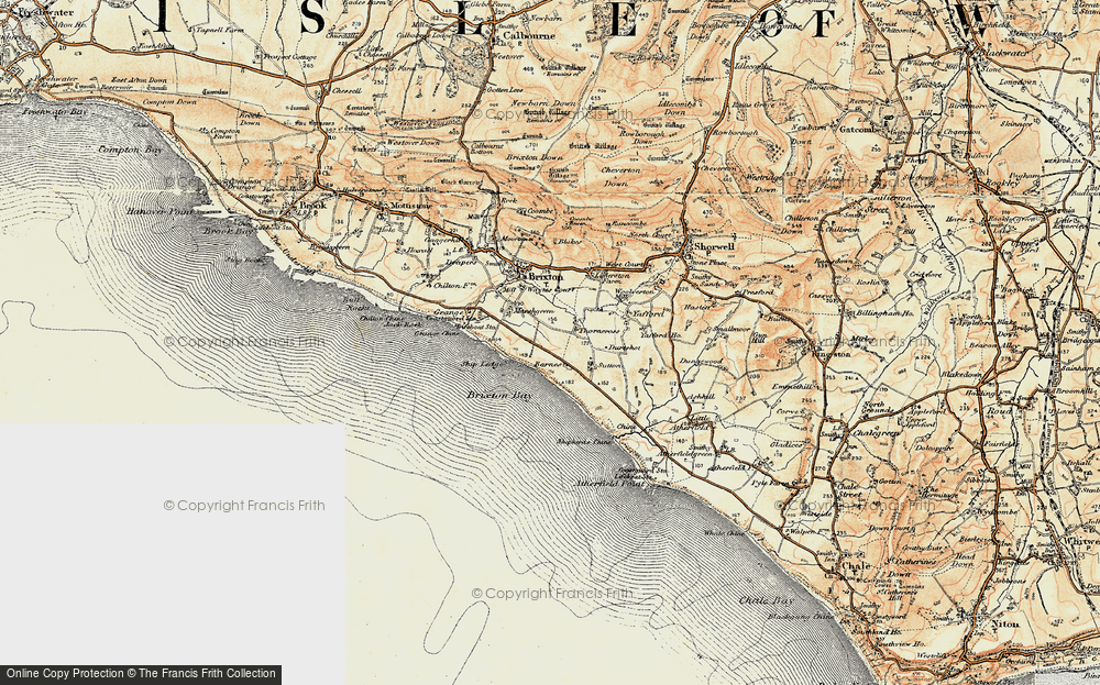 Old Map of Historic Map covering Brighstone Bay in 1899-1909