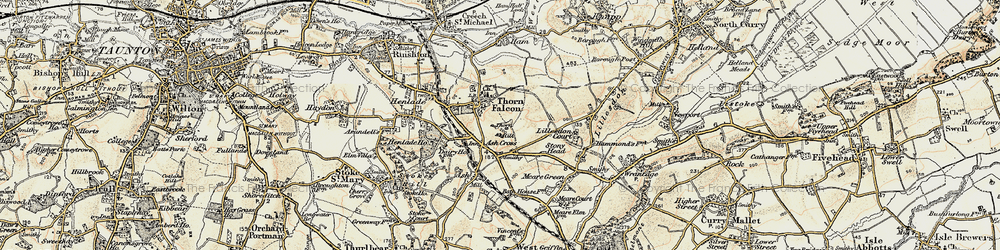 Old map of Thornfalcon in 1898-1900