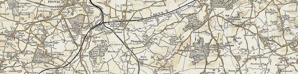 Old map of Thornford in 1899