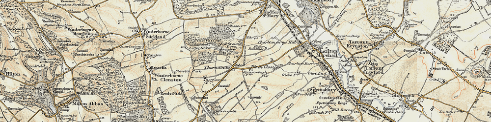 Old map of Thornicombe in 1897-1909