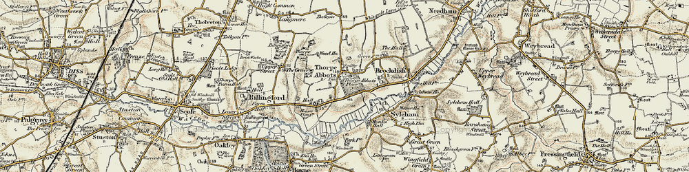 Old map of Thorpe Abbotts in 1901-1902