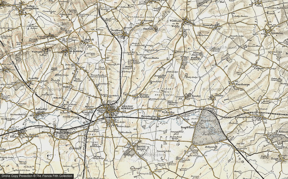 Old Map of Historic Map covering Brentingby Lodge in 1901-1903