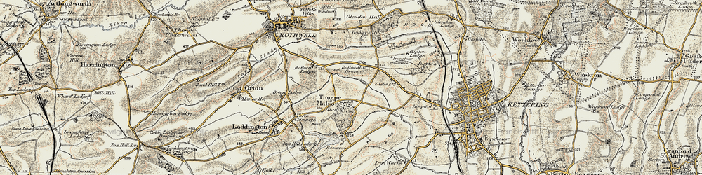 Old map of Thorpe Malsor in 1901-1902