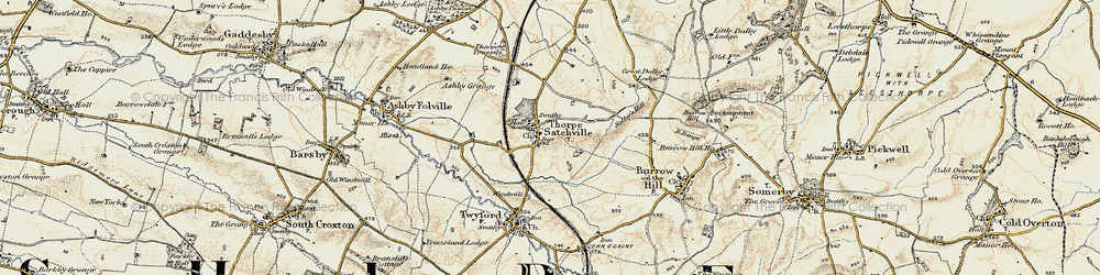 Old map of Thorpe Satchville in 1901-1903