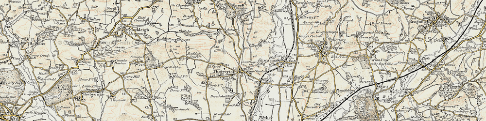 Old map of Thorverton in 1898-1900