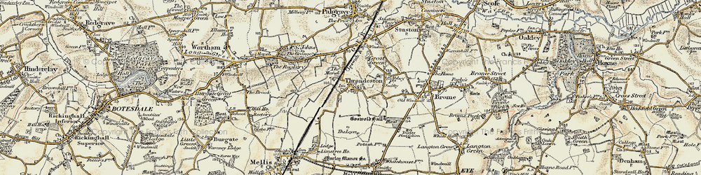 Old map of Thrandeston in 1901-1902