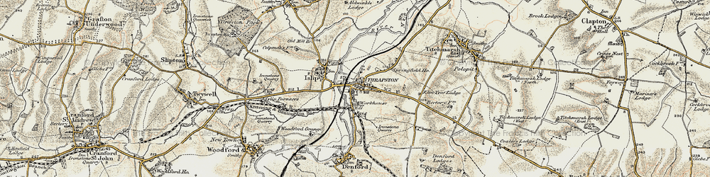 Old map of Thrapston in 1901-1902