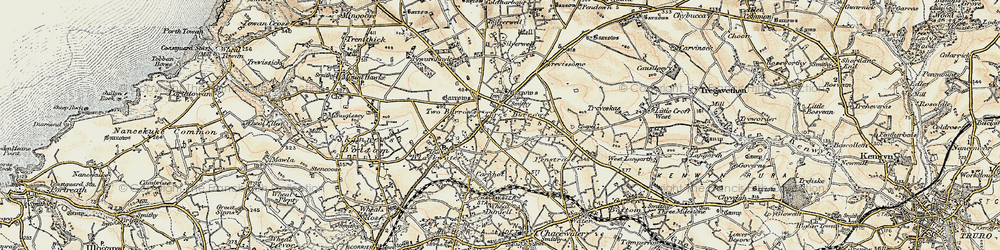 Old map of Three Burrows in 1900