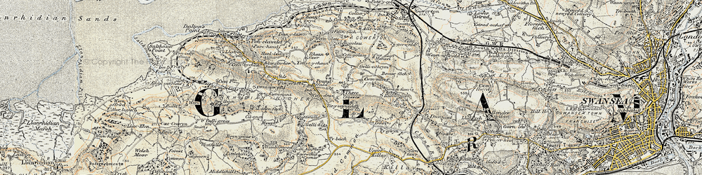 Old map of Three Crosses in 1900-1901