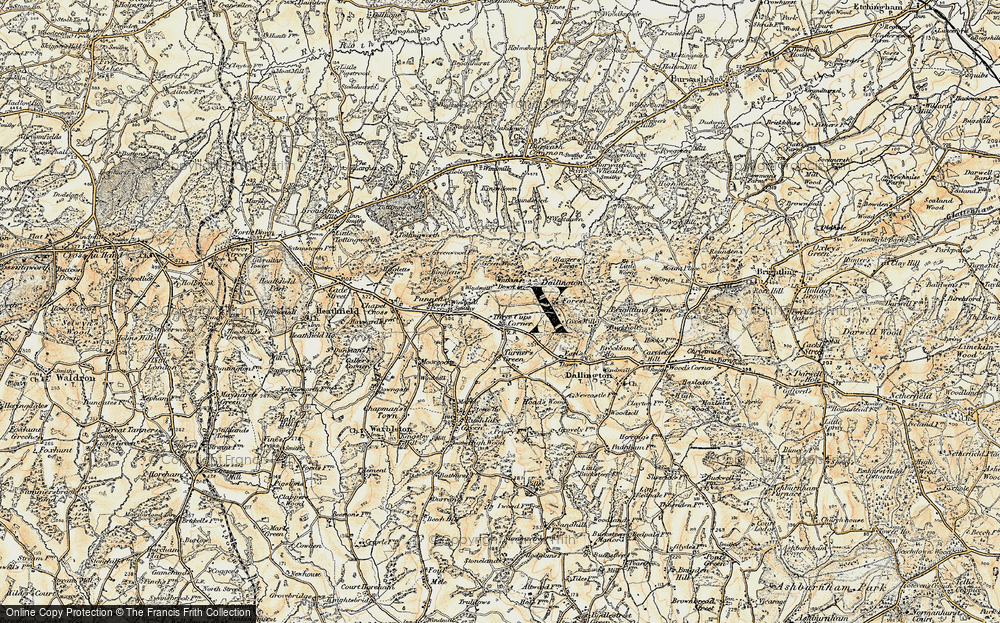 Old Map of Three Cups Corner, 1898 in 1898