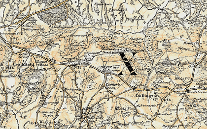 Old map of Three Cups Corner in 1898