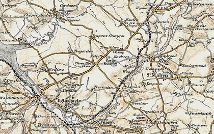 Old map of Three Holes Cross in 1900