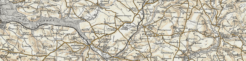 Old map of Three Holes Cross in 1900
