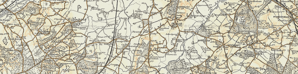Old map of Three Mile Cross in 1897-1909