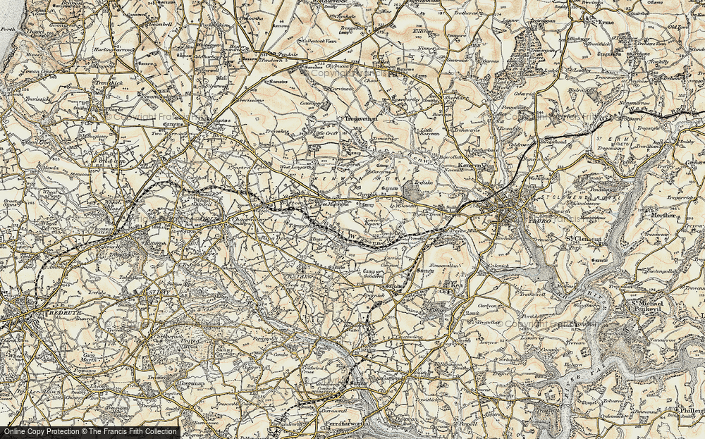 Old Map of Threemilestone, 1900 in 1900