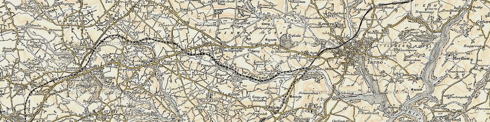 Old map of Threemilestone in 1900