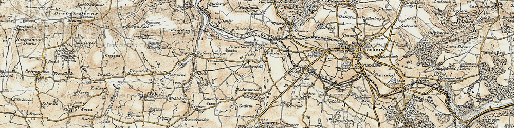 Old map of Threewaters in 1900