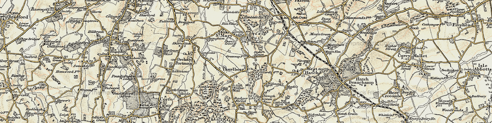 Old map of Thurlbear in 1898-1900
