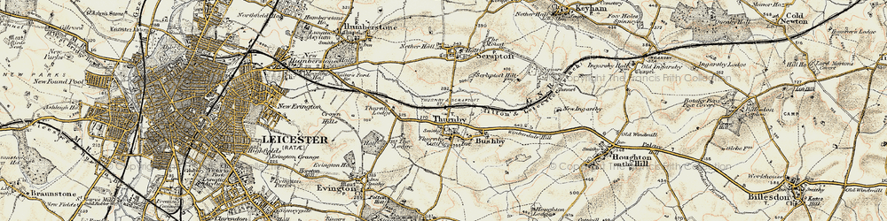 Old map of Thurnby in 1901-1903